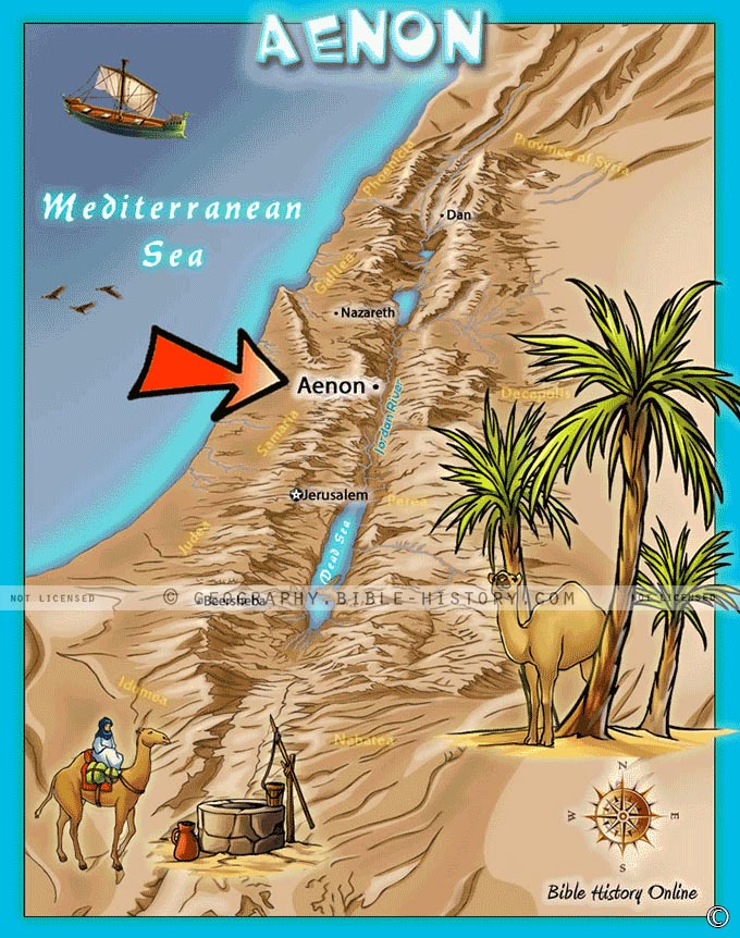 Map of the location of Aenon in ancient Israel where John baptized.