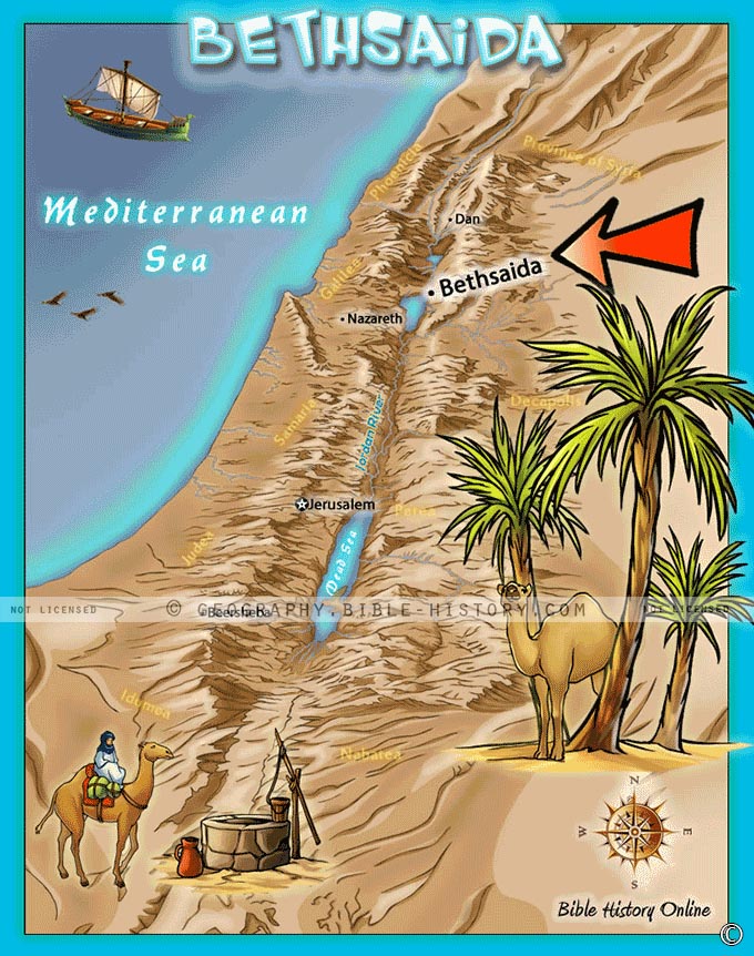Map of the location of Bethsaida in ancient Israel where Jesus fed the 5,000.