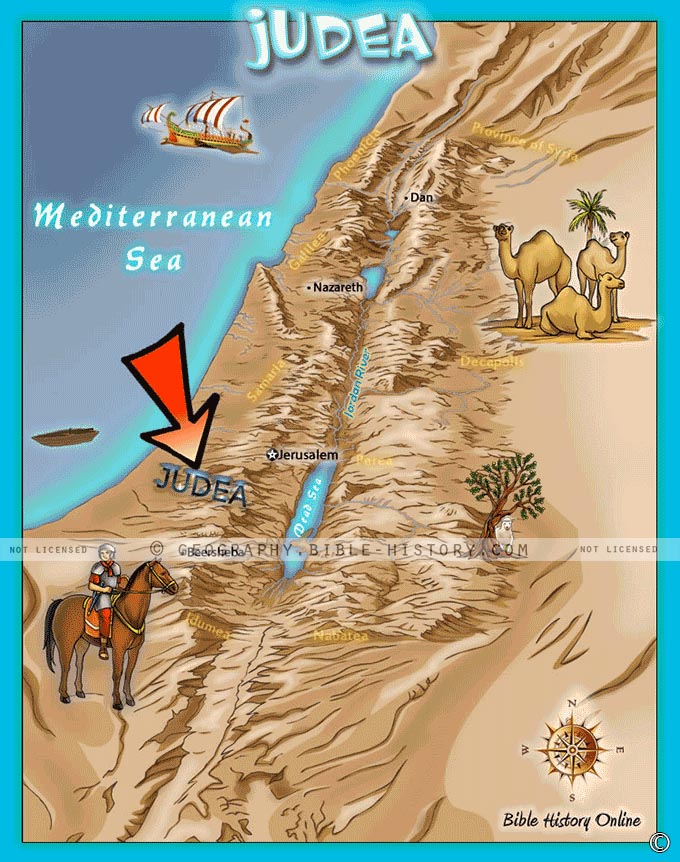 Map of Judea in the southern area of Ancient Israel