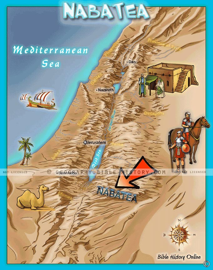 Map of Nabatea in the southern area of Ancient Israel