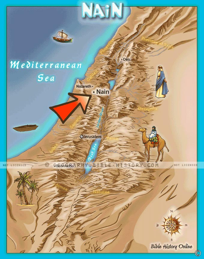 Map of the town of Nain where Jesus raised the widow's son back to life