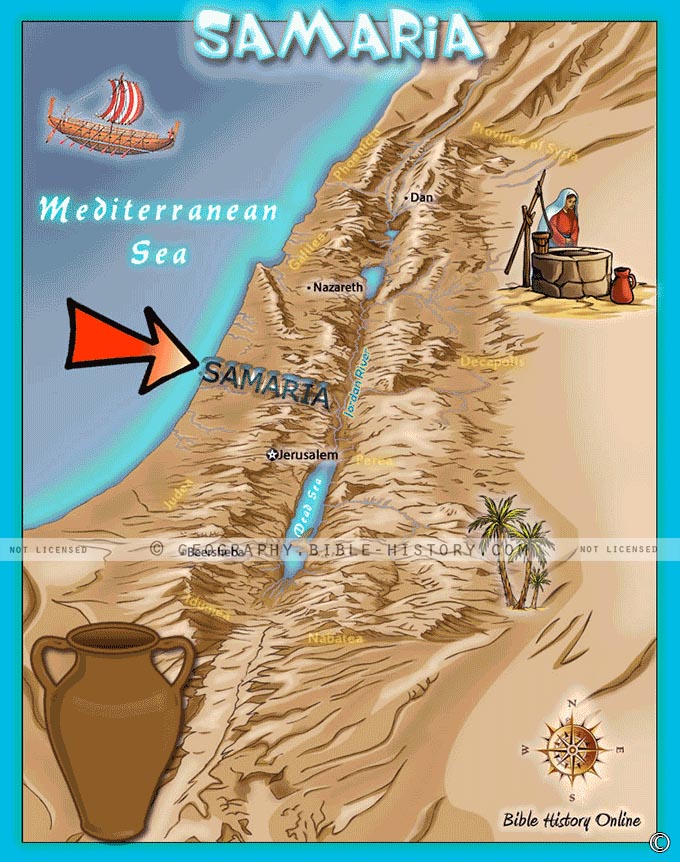 Map of the region of Samaria where Jesus passed through and spoke with the woman at the well