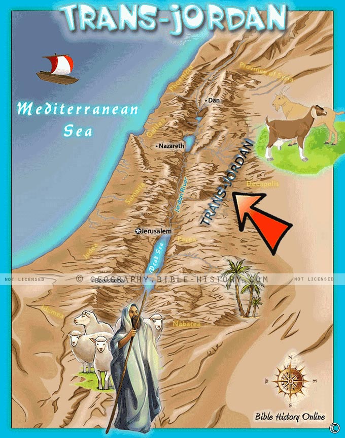 Map of the fertile Trans-Jordan region in the land of Israel.